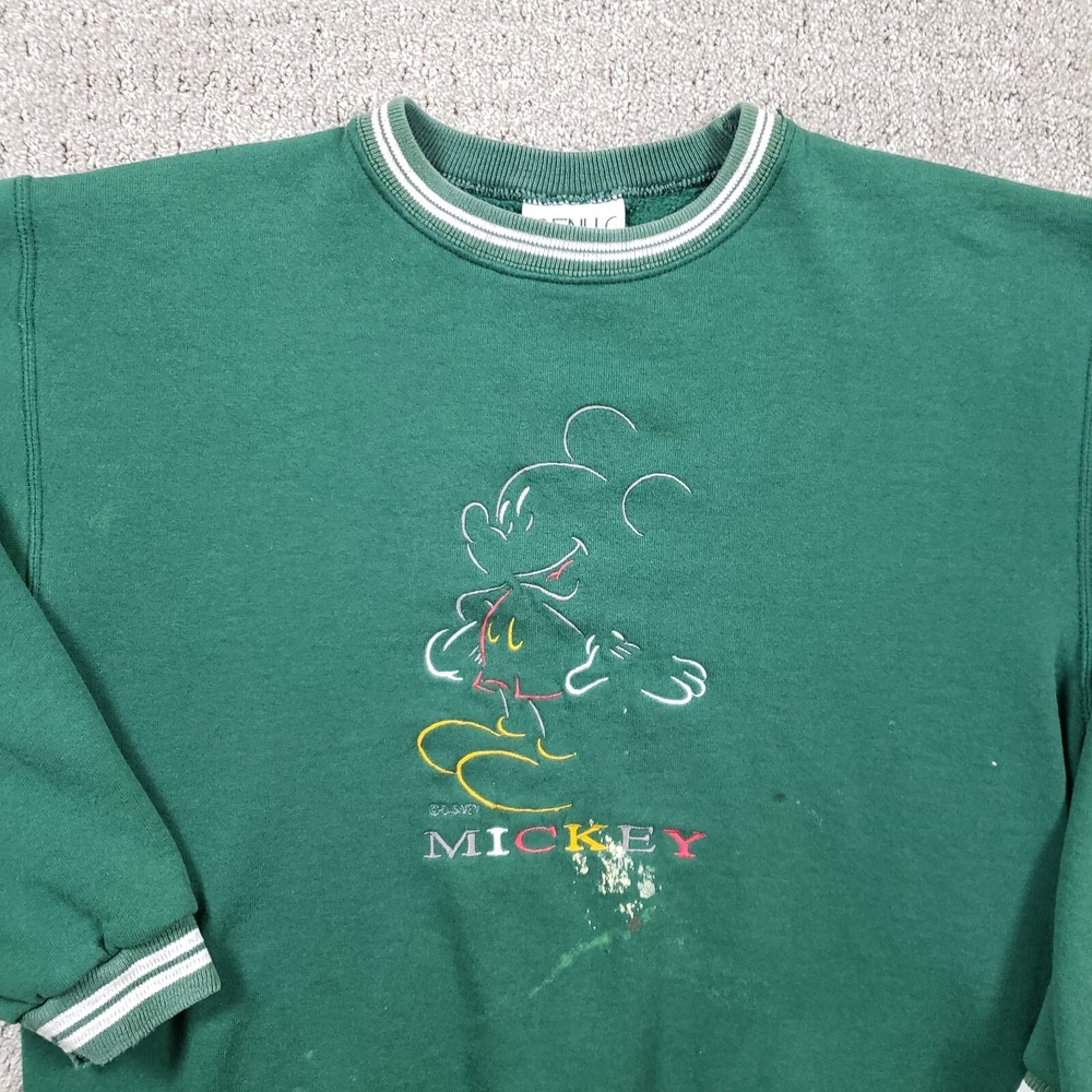 Vintage 90s MICKEY MOUSE Sweatshirt Mens Medium Green Disney Genus Made in USA - Picture 2 of 16